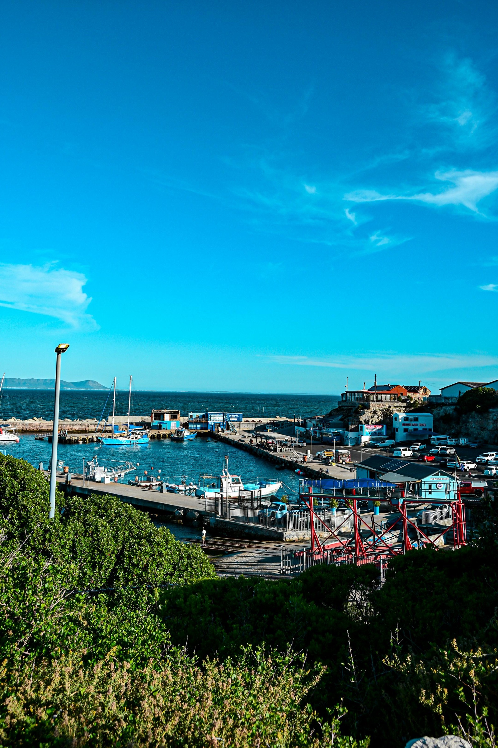 Aerial view over Simon’s Town harbour and the naval dockyard on False Bay